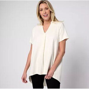 BEAUTIFUL by Lawrence Zarian Petite Hi-Low Tunic with Pleating-Ivory-Petite 2X
